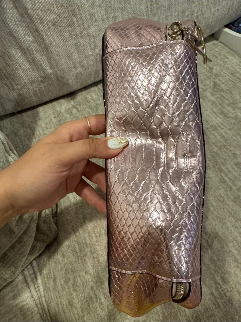 Victoria’s Secret Metallic Rose Gold Snake-Embossed Cosmetic Carry Case